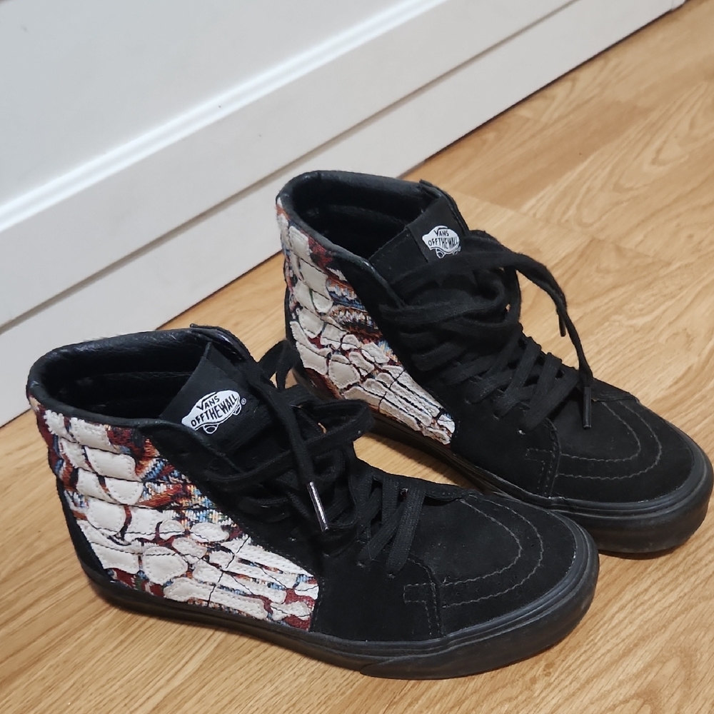 Vans Black and Patterned High-Top Sneakers